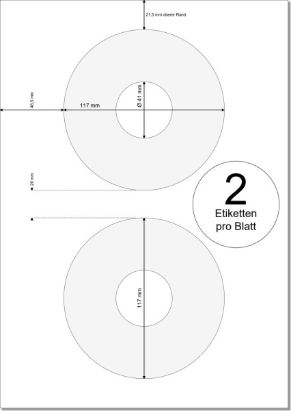 PRINTATION Papier-Etiketten Durchmesser 117mm 500xA4 à 2 Eti. für CDs 