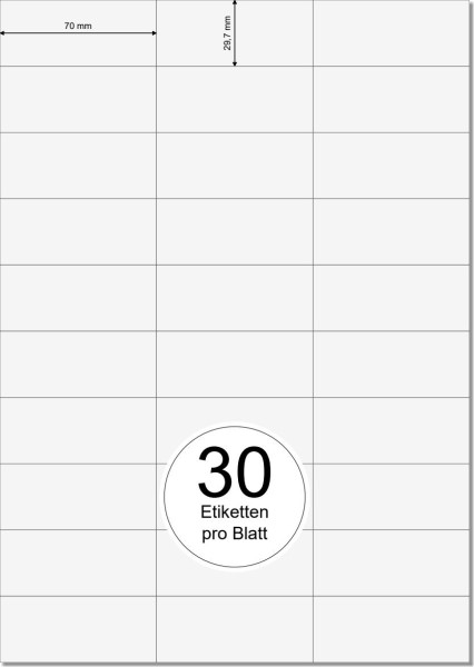 PRINTATION Papier-Etiketten (B70xH29,7mm) 100xA4 à 30 Eti.