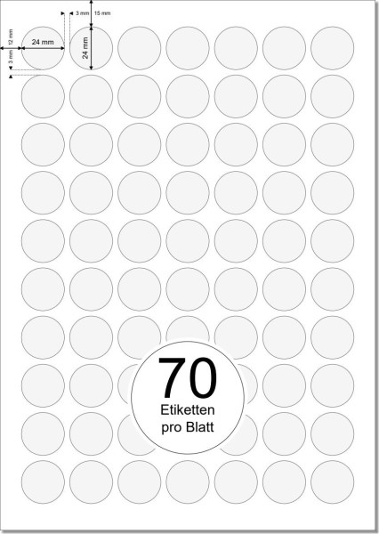 PRINTATION Folien-Etiketten klar transparent Durchmesser 24mm 10xA4 à 70 Eti.
