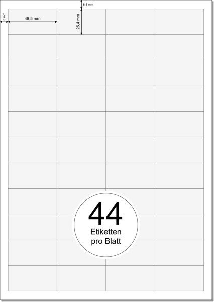 PRINTATION Papier-Etiketten (B48,5xH25,4mm) 500xA4 à 44 Eti. 