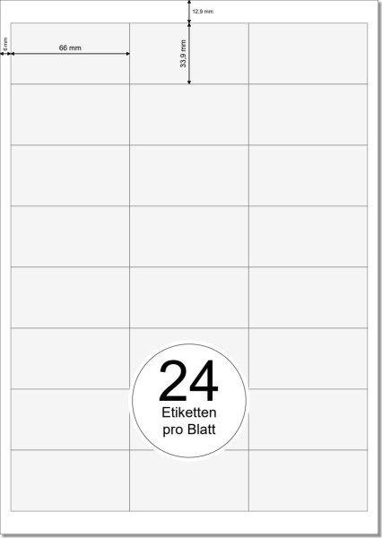 PRINTATION Papier-Etiketten (B66xH33,9mm) 500xA4 à 24 Eti. 