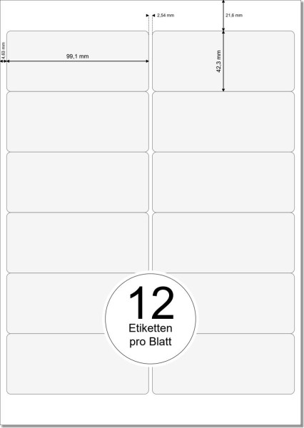 PRINTATION Folien-Etiketten weiß (B99,1xH42,3mm) 10xA4 à 12 Eti.  