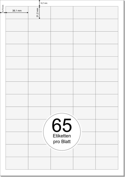 PRINTATION Papier-Etiketten (B38,1xH21,2mm) 500xA4 à 65 Eti. 