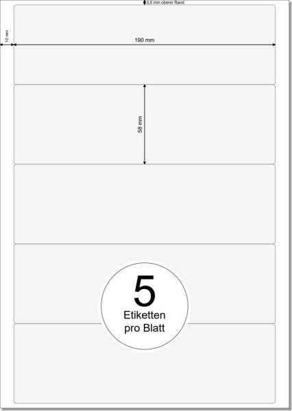 PRINTATION Papier-Etiketten (B190xH58mm) 25xA4 à 5 Eti. (z.B. als Rückenschild) 