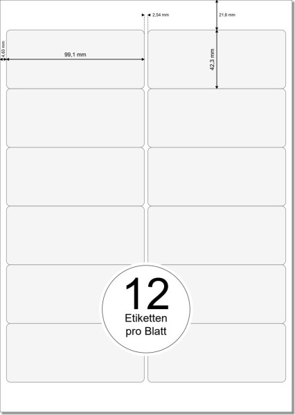 PRINTATION Folien-Etiketten matt transparent (B99,1xH42,3mm) 10xA4 à 12 Eti.  