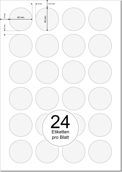 PRINTATION Papier-Etiketten Durchmesser 40mm 25xA4 à 24 Eti. 