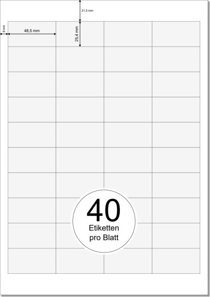 PRINTATION Papier-Etiketten (B48,5xH25,4mm) 500xA4 à 40 Eti. 